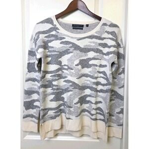 BROWN ALLAN 1883 FINE MERINO WOOL CASHMERE CREW NECK SWEATER Camo Gray Ivory S